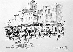 Markt in Santanyi - 14 x 20 cm, Bleistiftzeichnung